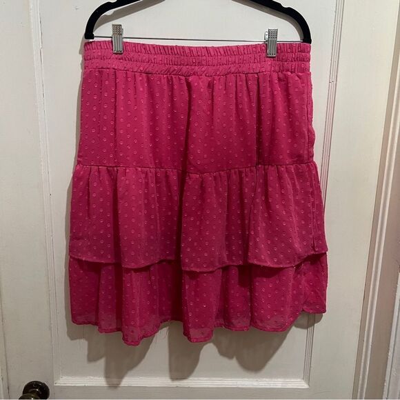 HAVER London Women's XL Hot Pink Tiered Ruffle Mini Skirt Balletcore - Picture 4 of 7